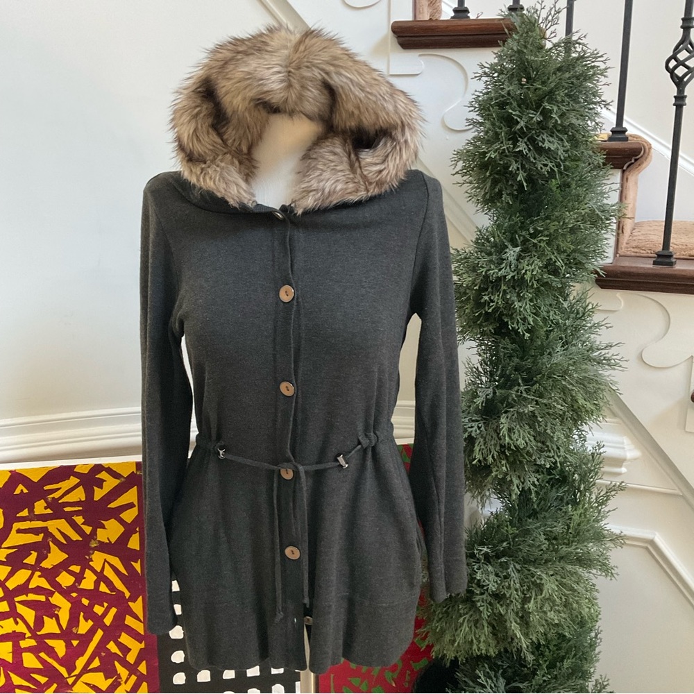 ORLY Gray Faux Fur Hooded Jacket